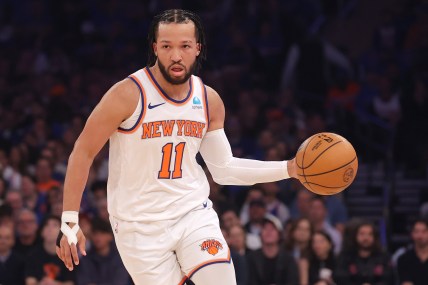 May 6, 2024; New York, New York, USA; New York Knicks guard Jalen Brunson (11) handles the ball against the Indiana Pacers during the first quarter of game one of the second round of the 2024 NBA playoffs at Madison Square Garden. Mandatory Credit: Brad Penner-USA TODAY Sports