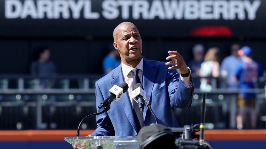 Jun 1, 2024; New York City, New York, USA; New York Mets former player Darryl Strawberry speaks during a pregame ceremony to retire his number 18 before a game against the Arizona Diamondbacks at Citi Field. Mandatory Credit: Brad Penner-USA TODAY Sports