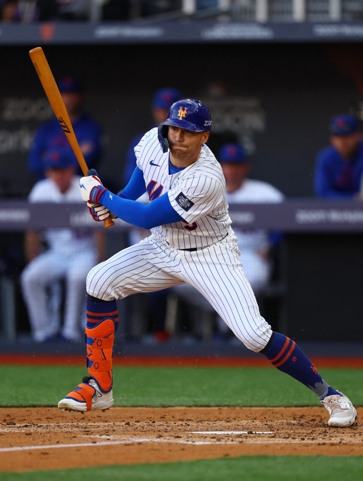 [US, Mexico & Canada customers only] June 8, 2024; London, UNITED KINGDOM; New York Mets player Brandon Nimmo at bat against the Philadelphia Phillies during a London Series baseball game at Queen Elizabeth Olympic Park. Mandatory Credit: Matthew Childs/Reuters via USA TODAY Sports