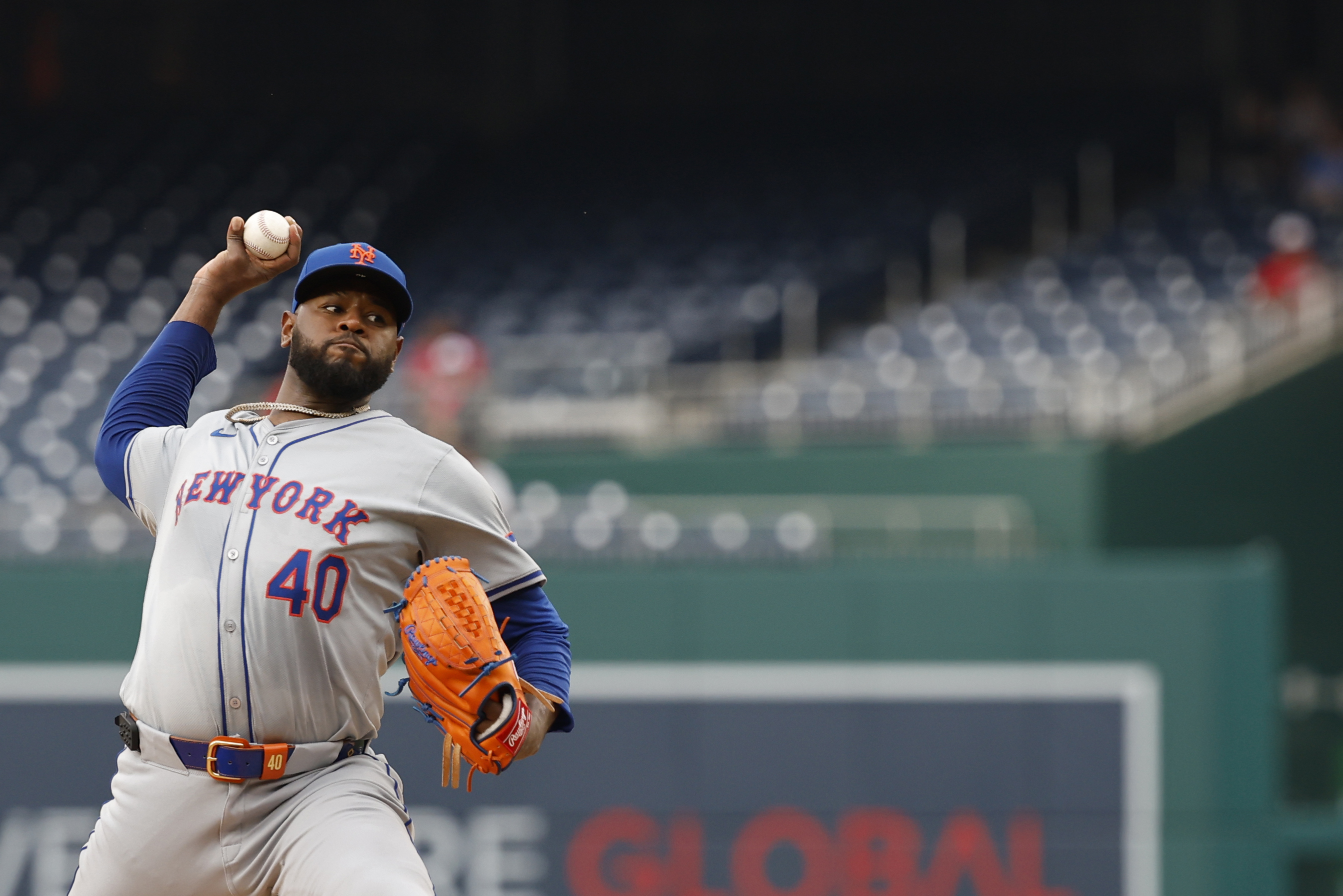 Jun 5, 2024; Washington, District of Columbia, USA; New York Mets starting pitcher Luis Severino (40) pitches against the Washington Nationals during the first inning at Nationals Park. Mandatory Credit: Geoff Burke-USA TODAY Sports