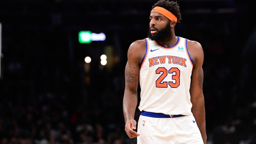 Dec 8, 2023; Boston, Massachusetts, USA;  New York Knicks center Mitchell Robinson (23) looks on during the first half against the Boston Celtics at TD Garden. Mandatory Credit: Eric Canha-USA TODAY Sports