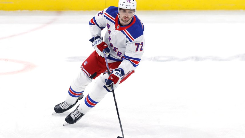 Oct 30, 2023; Winnipeg, Manitoba, CAN;New York Rangers center Filip Chytil (72) warms up before a game against the Winnipeg Jets  at Canada Life Centre. Mandatory Credit: James Carey Lauder-USA TODAY Sports