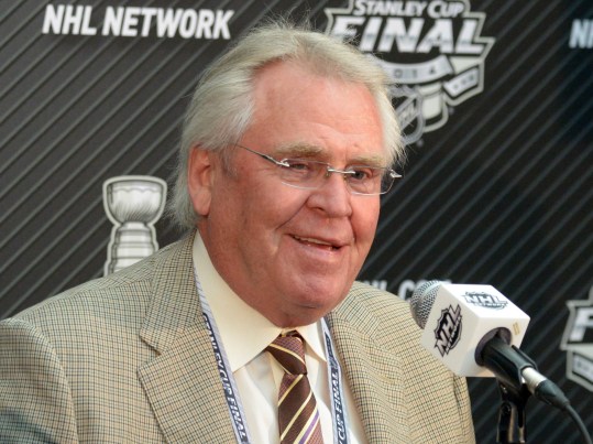 Jun 3, 2014; Los Angeles, CA, USA; New York Rangers general manager Glen Sather during media day before game one of the 2014 Stanley Cup Final against the Los Angeles Kings at Staples Center. Mandatory Credit: Kirby Lee-USA TODAY Sports