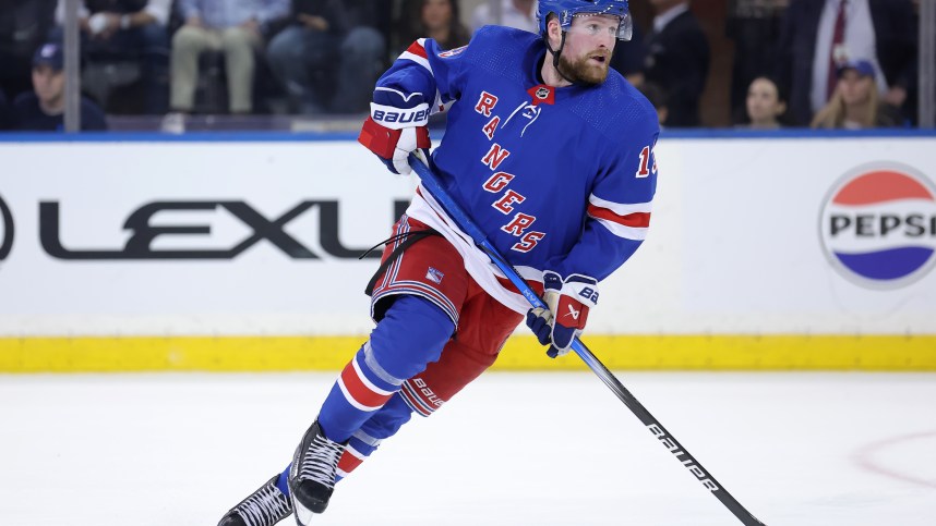 May 22, 2024; New York, New York, USA; New York Rangers left wing Alexis Lafreniere (13) skates against the Florida Panthers during the third period of game one of the Eastern Conference Final of the 2024 Stanley Cup Playoffs at Madison Square Garden. Mandatory Credit: Brad Penner-USA TODAY Sports