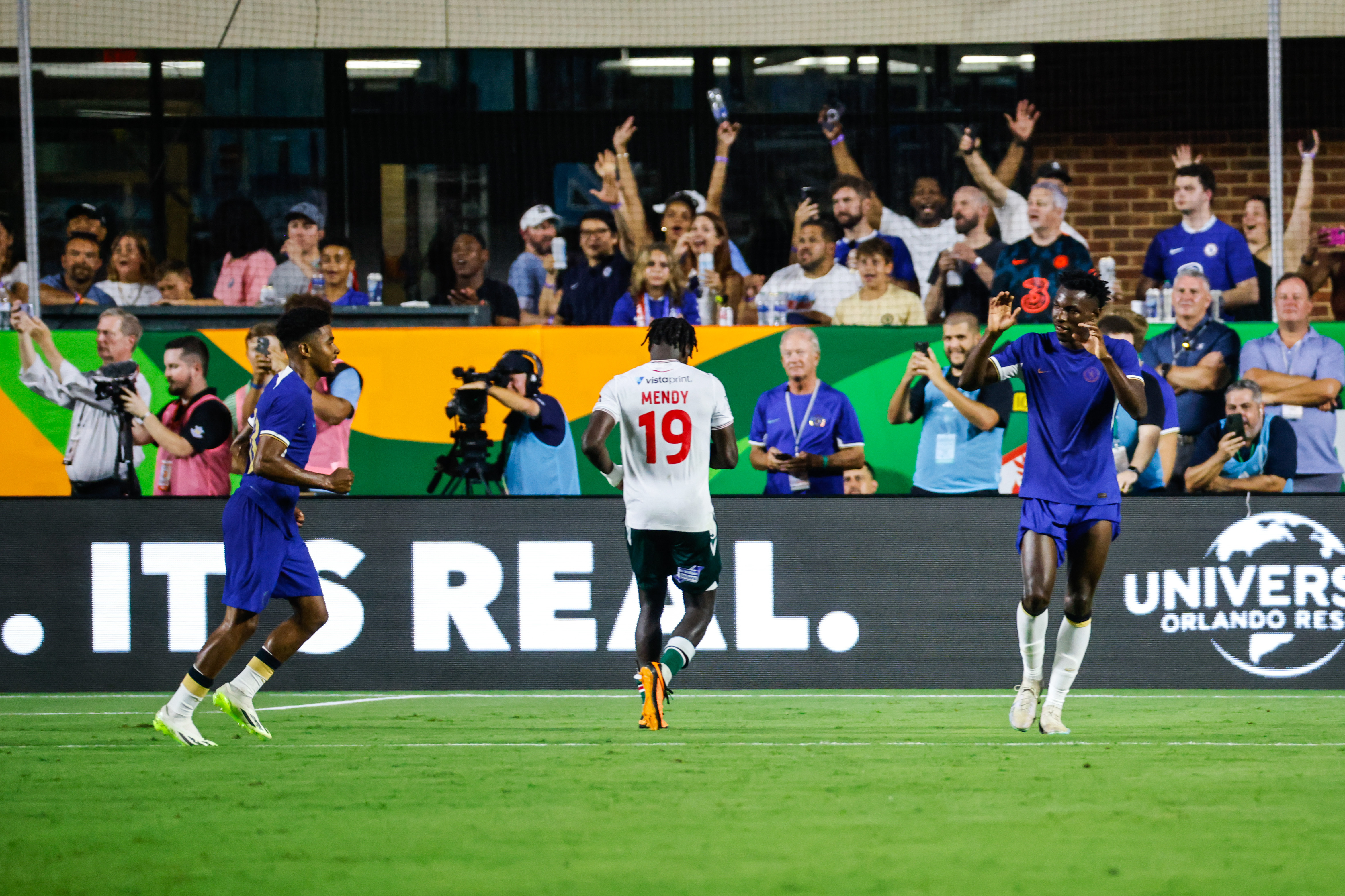 Jul 19, 2023; Chapel Hill, North Carolina, USA;  Chelsea midfielder Ian Maatsen (38) scores a goal and celebrates against Wrexham at Kenan Memorial Stadium. Mandatory Credit: Jaylynn Nash-USA TODAY Sports