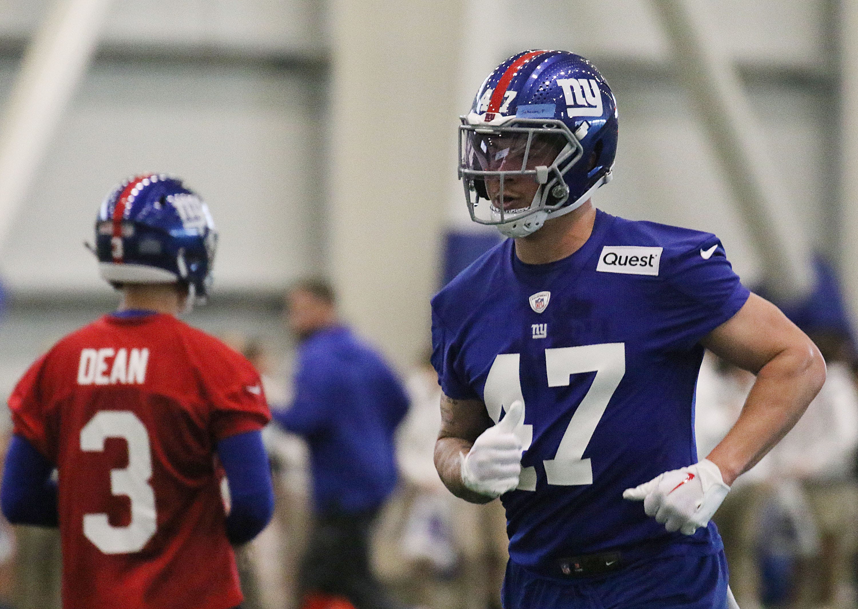 East Rutherford , NJ — May 10, 2024 -- Fourth round draft pick Theo Johnson as the New York Giants hold their Rookie Camp and introduce their new draft picks.