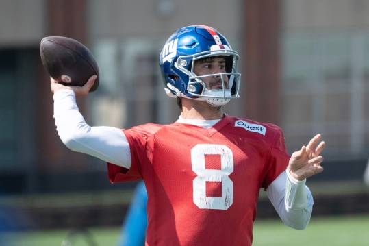 Daniel Jones, quarterback. The NY Giants NFL team held an organized team activity at their training facility in East Rutherford, NJ on Thursday May 30, 2024.