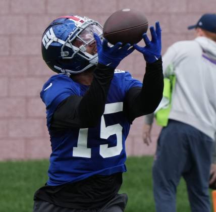 East Rutherford, NJ -- June 11, 2024 -- Wide receiver, Allen Robinson at the NY Giants Mandatory Minicamp at their practice facility in East Rutherford, NJ.
