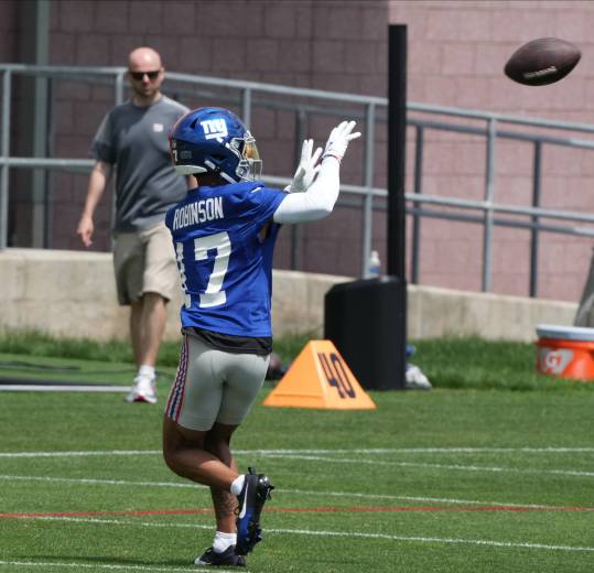 East Rutherford, NJ -- June 11, 2024 -- Wide receiver, WanÕDale Robinson at the NY Giants Mandatory Minicamp at their practice facility in East Rutherford, NJ.