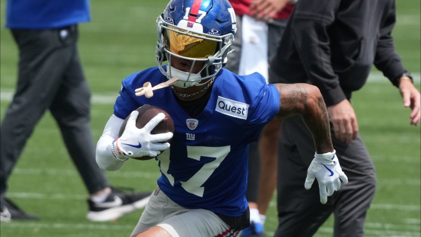 East Rutherford, NJ -- June 11, 2024 -- Wide receiver Wan'Dale Robinson at the NY Giants Mandatory Minicamp at their practice facility in East Rutherford, NJ.