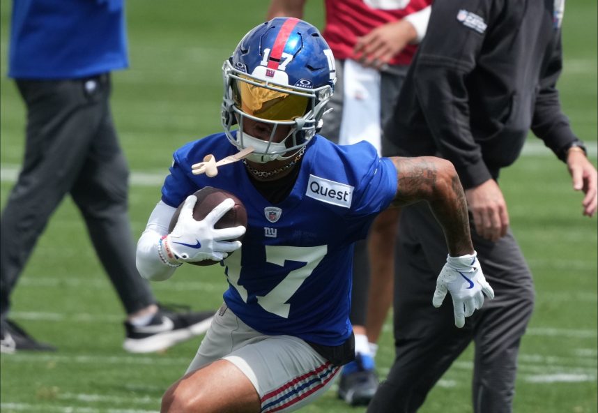 East Rutherford, NJ -- June 11, 2024 -- Wide receiver Wan'Dale Robinson at the NY Giants Mandatory Minicamp at their practice facility in East Rutherford, NJ.