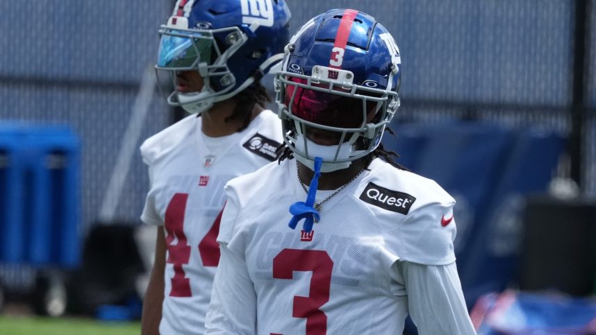 East Rutherford, NJ -- June 11, 2024 -- Deonte Banks at the NY Giants Mandatory Minicamp at their practice facility in East Rutherford, NJ.