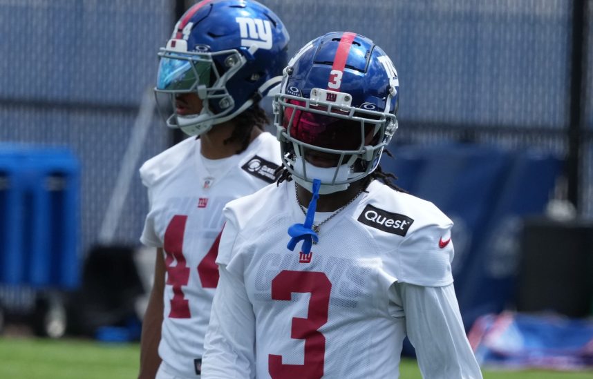 East Rutherford, NJ -- June 11, 2024 -- Deonte Banks at the NY Giants Mandatory Minicamp at their practice facility in East Rutherford, NJ.