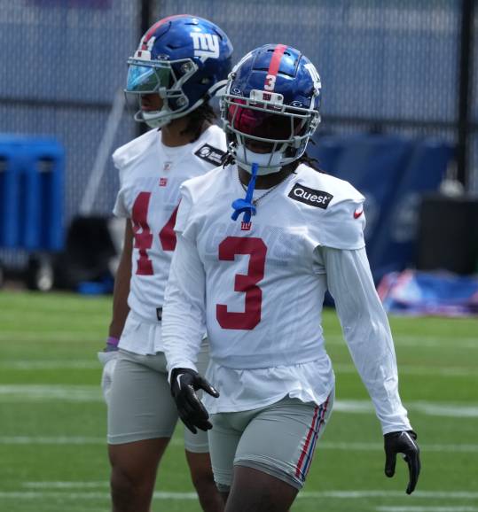 East Rutherford, NJ -- June 11, 2024 -- Deonte Banks at the NY Giants Mandatory Minicamp at their practice facility in East Rutherford, NJ.