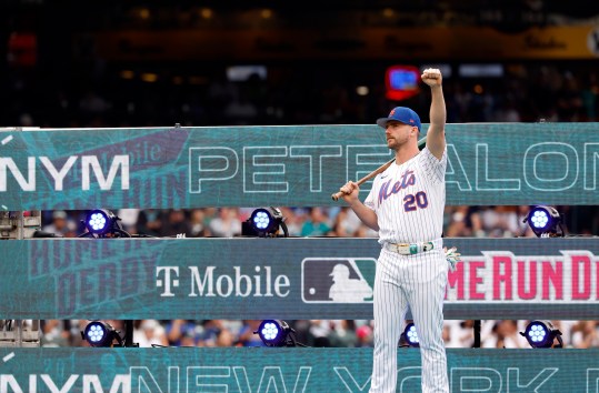 Jul 10, 2023; Seattle, Washington, USA; New York Mets first baseman Pete Alonso (20) before the All-Star Home Run Derby at T-Mobile Park.  Mandatory Credit: Joe Nicholson-USA TODAY Sports