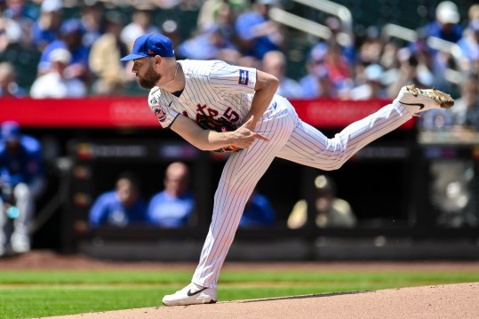 May 2, 2024; New York City, New York, USA; New York Mets pitcher Adrian Houser (35) throws in the first inning against the Chicago Cubs at Citi Field. Mandatory Photo Credit: John Jones-USA TODAY Sports