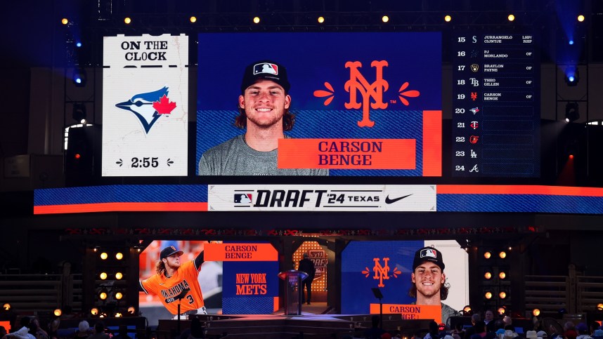 Jul 14, 2024; Ft. Worth, TX, USA; Carson Benge is drafted by the New York Mets with the 19th pick during the first round of the MLB Draft at Cowtown Coliseum. Mandatory Credit: Kevin Jairaj-USA TODAY Sports