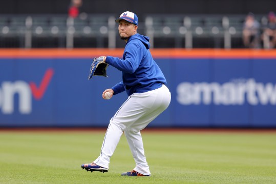 May 14, 2024; New York City, New York, USA; Injured New York Mets pitcher Kodai Senga (34) throws in the outfield before a game against the Philadelphia Phillies at Citi Field. Mandatory Credit: Brad Penner-USA TODAY Sports