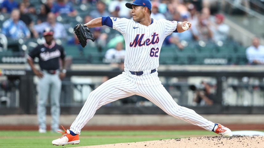 Jul 9, 2024; New York City, New York, USA;  New York Mets starting pitcher Jose Quintana (62) pitches in the first inning against the Washington Nationals at Citi Field. Mandatory Credit: Wendell Cruz-USA TODAY Sports