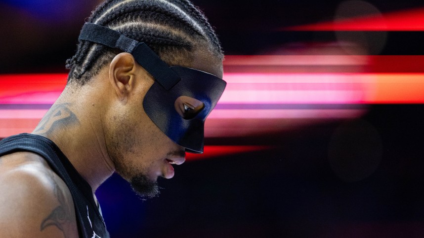 Apr 14, 2024; Philadelphia, Pennsylvania, USA; Brooklyn Nets center Nic Claxton (33) during the first quarter against the Philadelphia 76ers at Wells Fargo Center. Mandatory Credit: Bill Streicher-USA TODAY Sports