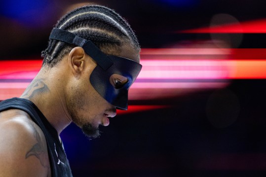 Apr 14, 2024; Philadelphia, Pennsylvania, USA; Brooklyn Nets center Nic Claxton (33) during the first quarter against the Philadelphia 76ers at Wells Fargo Center. Mandatory Credit: Bill Streicher-USA TODAY Sports