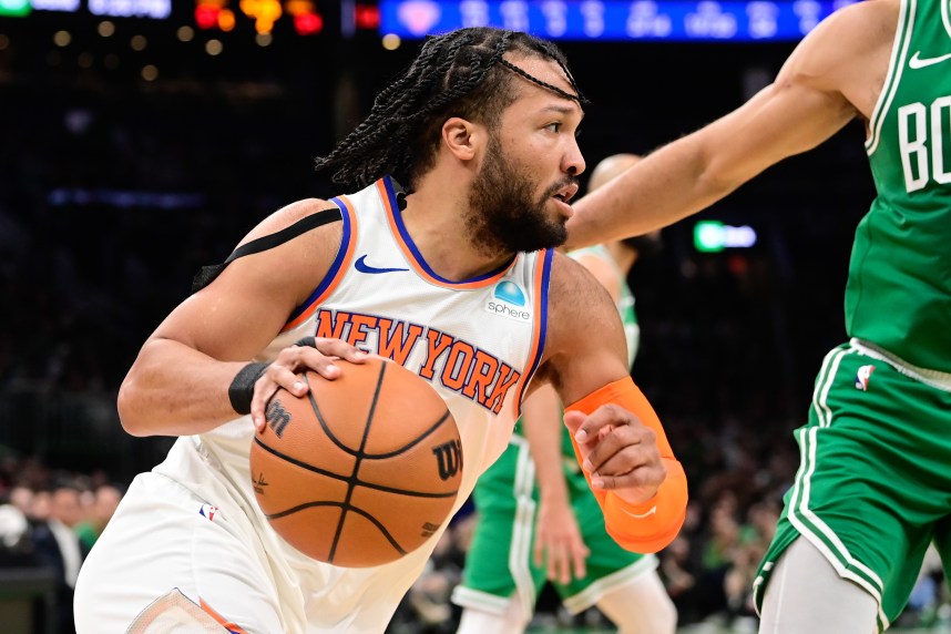 Dec 8, 2023; Boston, Massachusetts, USA;  New York Knicks guard Jalen Brunson (11) drives to the basket during the first half against the Boston Celtics at TD Garden. Mandatory Credit: Eric Canha-USA TODAY Sports