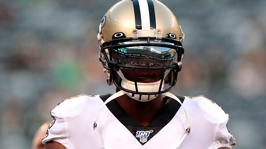 Aug 24, 2019; East Rutherford, NJ, USA; New Orleans Saints wide receiver Michael Thomas (13) warms up before playing against the New York Jets at MetLife Stadium. Mandatory Credit: Vincent Carchietta-USA TODAY Sports