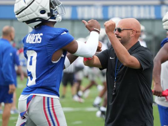 East Rutherford, NJ -- July 24, 2024 -- First round draft pick, wide receiver Malik Nabers during the first day of training camp for the 2024 New York Giants.