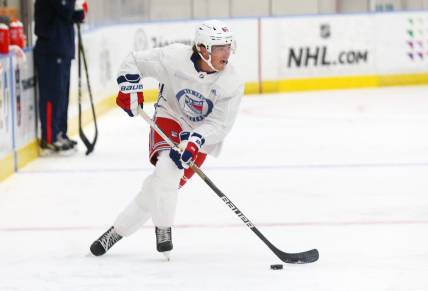 Brett Berard takes part in the Rangers Prospect Development Camp at the Rangers Training facility in Tarrytown July 12, 2022.
