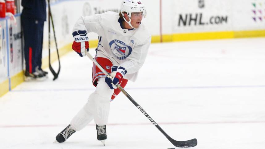 Brett Berard takes part in the Rangers Prospect Development Camp at the Rangers Training facility in Tarrytown July 12, 2022.