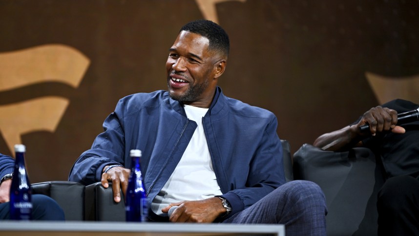 NEW YORK, NEW YORK - AUGUST 16: Giants legend Michael Strahan speaks onstage at the Fanatics Fest NYC 2024 at Jacob Javits Center on August 16, 2024 in New York City. (Photo by Roy Rochlin/Getty Images for Fanatics)