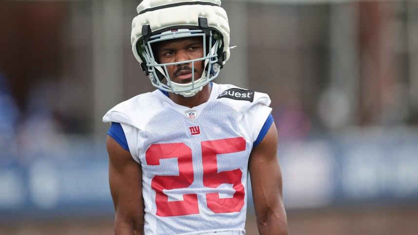 Jul 24, 2024; East Rutherford, NJ, USA; New York Giants cornerback Alex Johnson (25) participates in drills during training camp at Quest Diagnostics Training Facility. Mandatory Credit: Vincent Carchietta-USA TODAY Sports