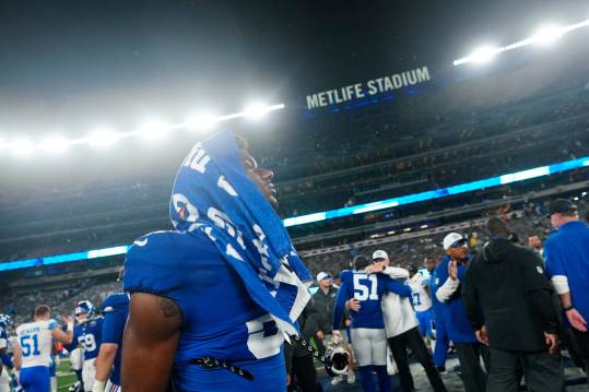 New York Giants wide receiver Malik Nabers (9) is shown on the field at MetLIfe Stadium, after the game, Thursday, August 8 2024, in East Rutherford.