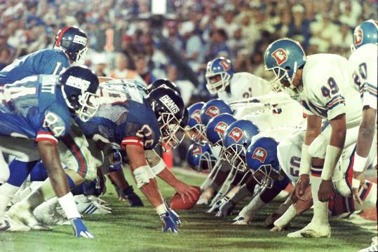 The New York Giants defeated the Denver Broncos 39-20 in Super Bowl XXI at the Rose Bowl in Pasadena California Jan. 25, 1987.