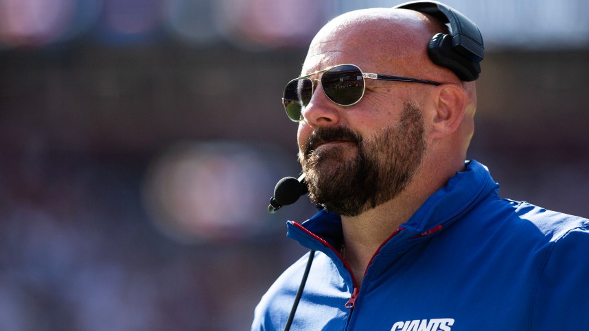 Sep 15, 2024; Landover, Maryland, USA; New York Giants head coach Brian Daboll stands on the sideline in the second half against the Washington Commanders at Commanders Field. Mandatory Credit: Luke Johnson-Imagn Images