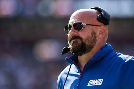 Sep 15, 2024; Landover, Maryland, USA; New York Giants head coach Brian Daboll stands on the sideline in the second half against the Washington Commanders at Commanders Field. Mandatory Credit: Luke Johnson-Imagn Images