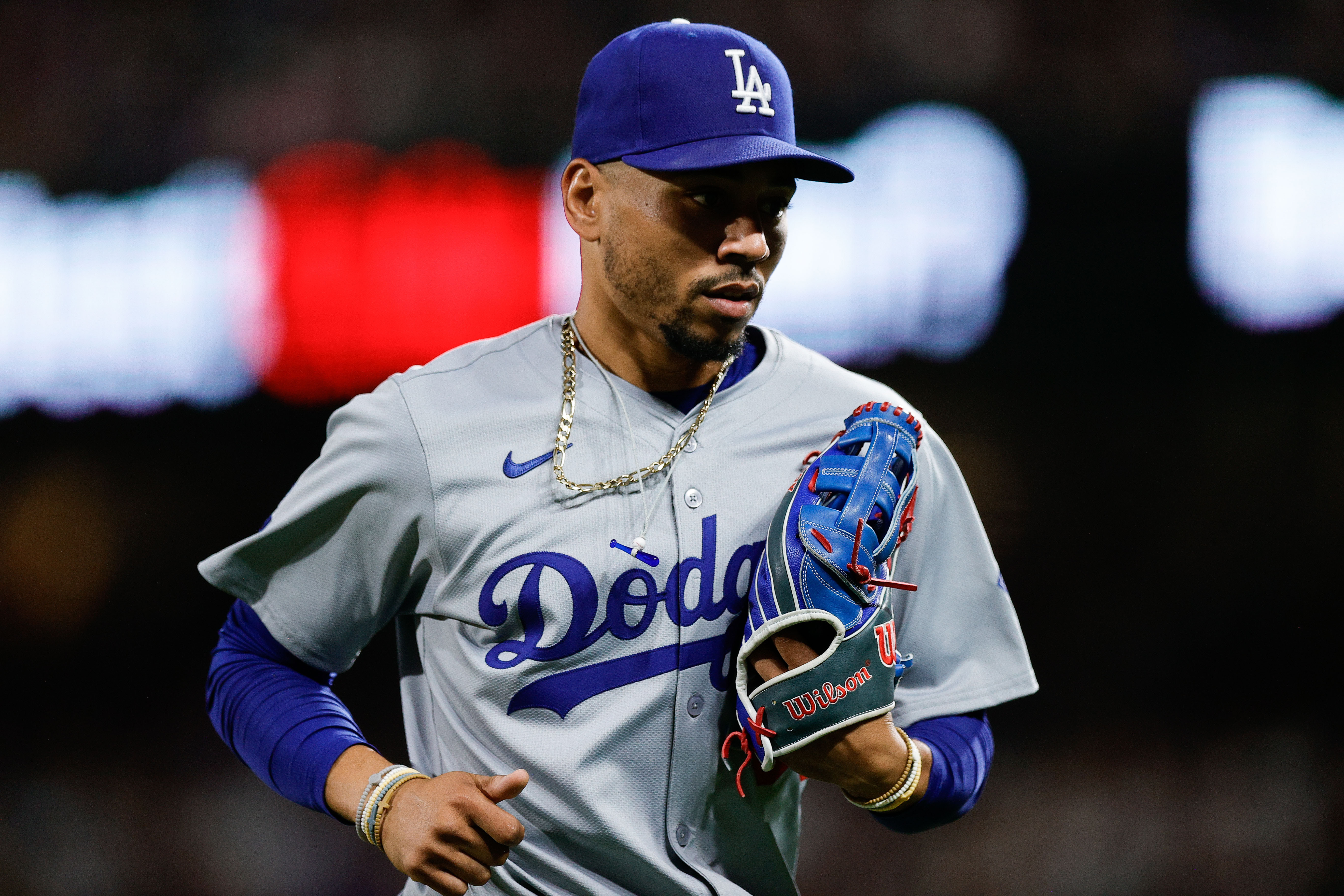 Sep 27, 2024; Denver, Colorado, USA; Los Angeles Dodgers right fielder Mookie Betts (50) in the fourth inning against the Colorado Rockies at Coors Field. Mandatory Credit: Isaiah J. Downing-Imagn Images