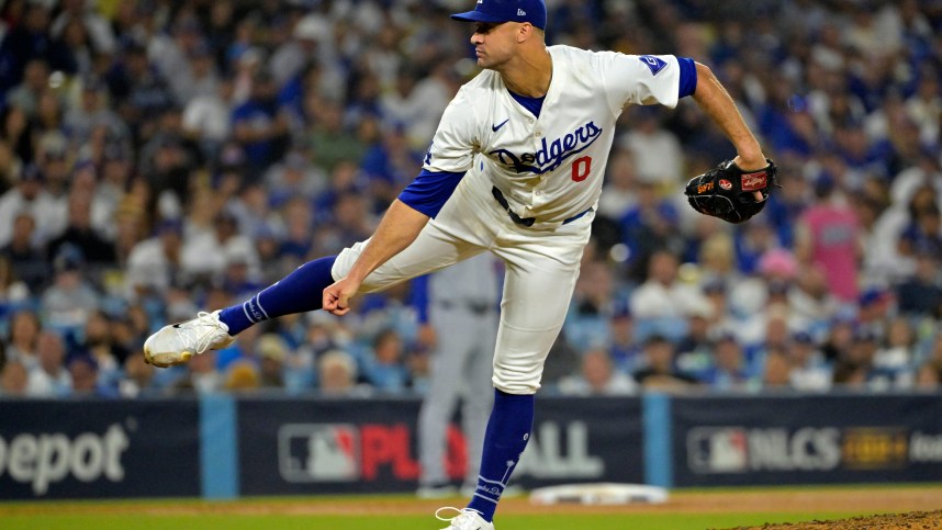 Oct 13, 2024; Los Angeles, California, USA; Los Angeles Dodgers pitcher Jack Flaherty (0) throws a pitch against the New York Mets in the seventh inning during game one of the NLCS for the 2024 MLB Playoffs at Dodger Stadium. Mandatory Credit: Jayne Kamin-Oncea-Imagn Images