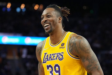 Apr 7, 2022; San Francisco, California, USA; Los Angeles Lakers center Dwight Howard (39) during the fourth quarter against the Golden State Warriors at Chase Center. Mandatory Credit: Darren Yamashita-Imagn Images