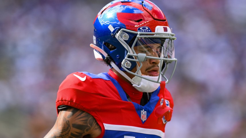 Sep 8, 2024; East Rutherford, New Jersey, USA; New York Giants wide receiver Jalin Hyatt (13) during the second half against the Minnesota Vikings at MetLife Stadium. Mandatory Credit: John Jones-Imagn Images