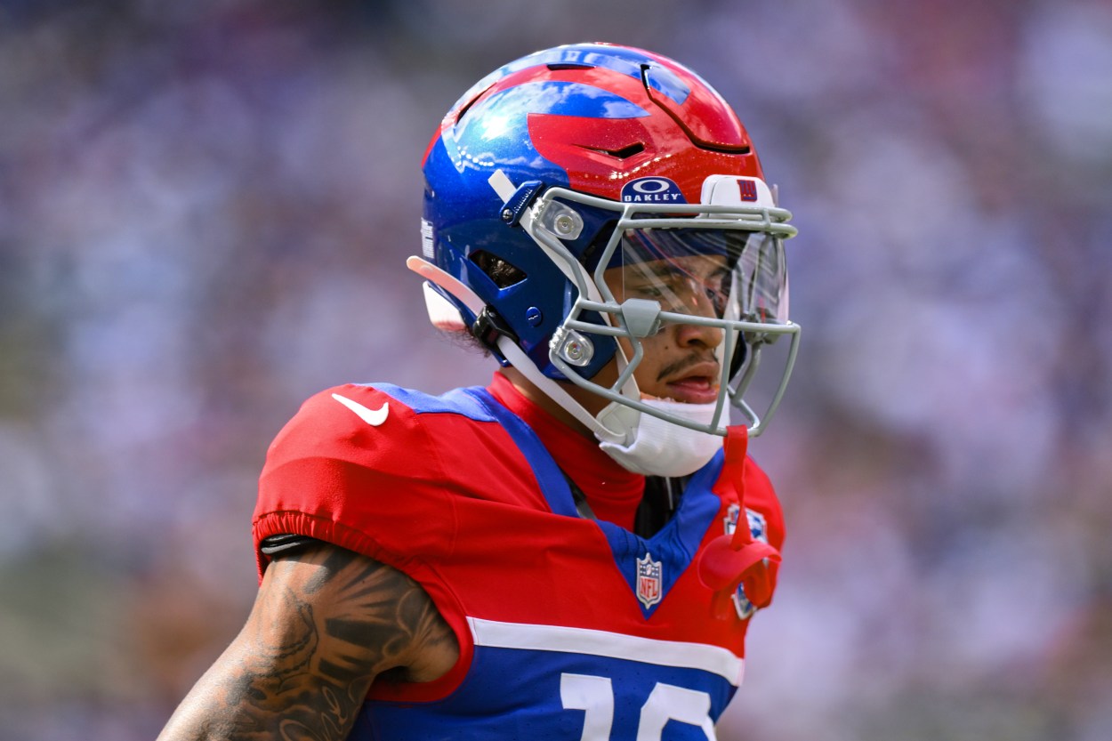 Sep 8, 2024; East Rutherford, New Jersey, USA; New York Giants wide receiver Jalin Hyatt (13) during the second half against the Minnesota Vikings at MetLife Stadium. Mandatory Credit: John Jones-Imagn Images