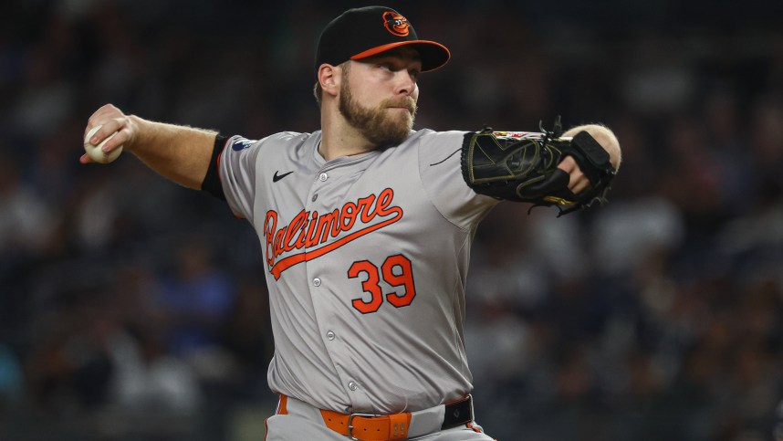 Sep 26, 2024; Bronx, New York, USA; Baltimore Orioles starting pitcher Corbin Burnes (39) delivers a pitch during the first inning against the New York Yankees at Yankee Stadium. Mandatory Credit: Vincent Carchietta-Imagn Images