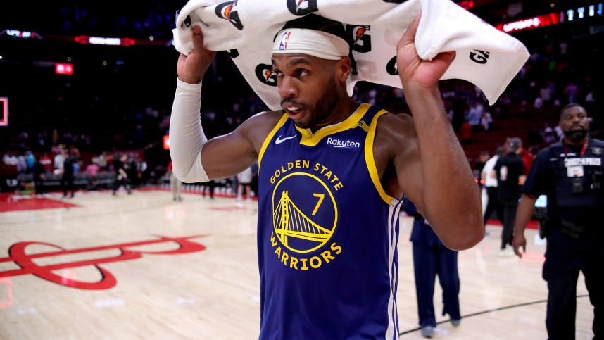 Nov 2, 2024; Houston, Texas, USA; Golden State Warriors guard Buddy Hield (7) leaves the court following the game against the Houston Rockets at Toyota Center. Mandatory Credit: Erik Williams-Imagn Images