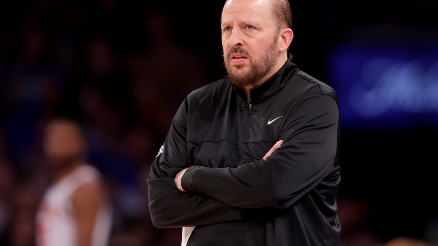 Oct 25, 2024; New York, New York, USA; New York Knicks head coach Tom Thibodeau coaches against the Indiana Pacers during the second quarter at Madison Square Garden. Mandatory Credit: Brad Penner-Imagn Images