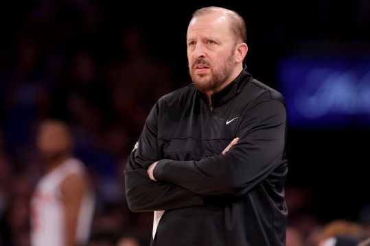 Oct 25, 2024; New York, New York, USA; New York Knicks head coach Tom Thibodeau coaches against the Indiana Pacers during the second quarter at Madison Square Garden. Mandatory Credit: Brad Penner-Imagn Images