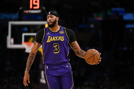 Oct 25, 2024; Los Angeles, California, USA; Los Angeles Lakers forward Anthony Davis (3) looks to pass against the Phoenix Suns during the first half at Crypto.com Arena. Mandatory Credit: Jonathan Hui-Imagn Images