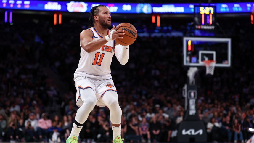 Oct 13, 2024; New York, New York, USA; New York Knicks guard Jalen Brunson (11) shoots the ball during the first half against the Minnesota Timberwolves at Madison Square Garden. Mandatory Credit: Vincent Carchietta-Imagn Images