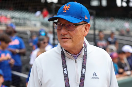 Sep 30, 2024; Atlanta, Georgia, USA; New York Mets owner Steve Cohen on the field before a game against the Atlanta Braves at Truist Park. Mandatory Credit: Brett Davis-Imagn Images