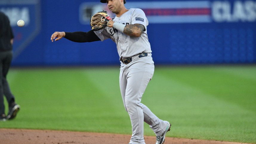 Aug 18, 2024; Williamsport, Pennsylvania, USA; New York Yankees infielder Gleyber Torres (25) throws to first against the Detroit Tigers in the second inning at BB&T Ballpark at Historic Bowman Field. Mandatory Credit: Kyle Ross-Imagn Images