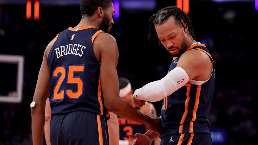 Dec 3, 2024; New York, New York, USA; New York Knicks guard Jalen Brunson (11) reacts after a basket and a foul during the third quarter against the Orlando Magic at Madison Square Garden. Mandatory Credit: Brad Penner-Imagn Images